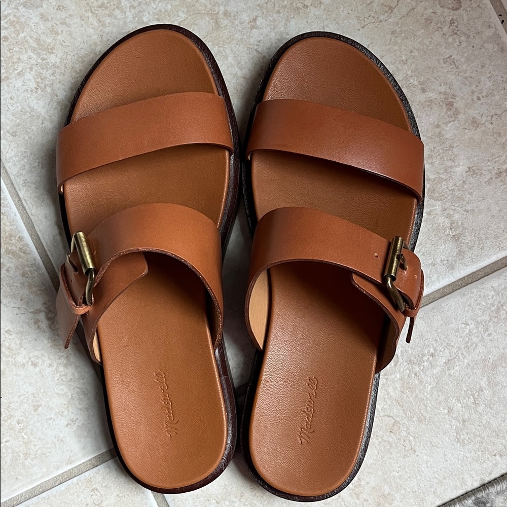 Madewell Brown Leather Double Strap Slide Sandals 7
